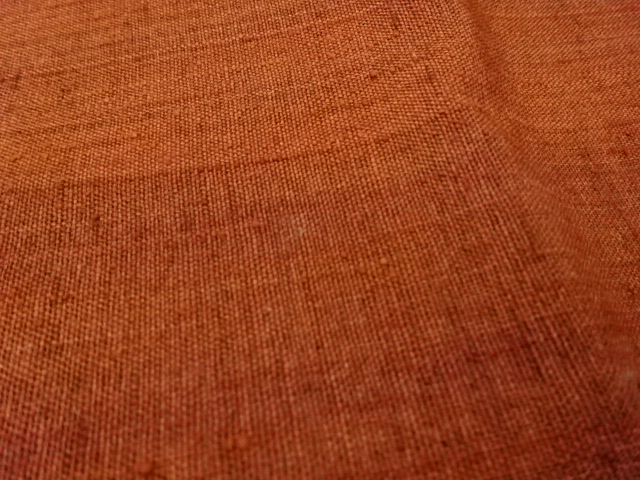  手織り紬汕頭相良刺繍変わり色紙に果実模様名古屋帯